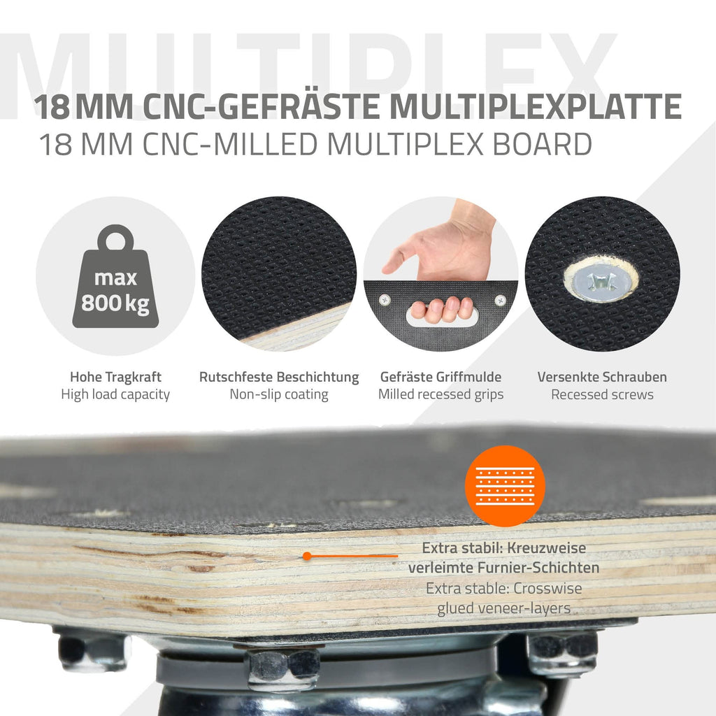 ECD Germany Transportroller 35 x 50 cm bis 800 kg Siebdruckplatte - PP-Räder Rollbrett Möbelroller Transporthilfe für Umzug Möbel-Transport Möbelhund Rollwagen Roller Transporter Transportwagen