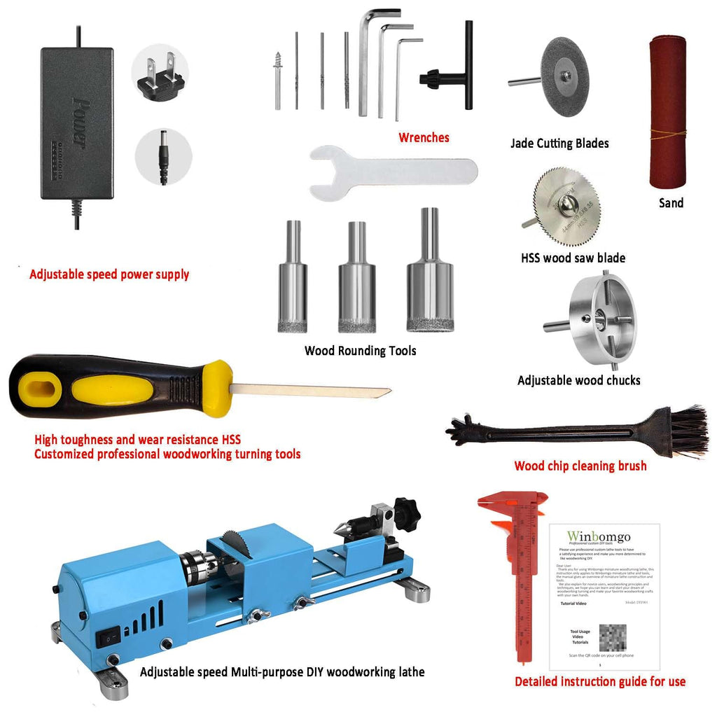 Winbomgo Mini-Holzdrehmaschine, Mehrzweck-Drehmaschine, Fräsdrehmaschine, Schneiden, Polieren, Profi-Tisch, Top-Drehmaschine Werkzeugsatz