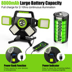 SYLSTAR LED Strahler Akku 55W, 5000LM Magnetische LED Arbeitsleuchte, Baustrahler Akku Faltbar & 360° Drehbar, 6 Modi Baustellenlampe für Werkstatt, Baustelle, Camping, Autoreparatur