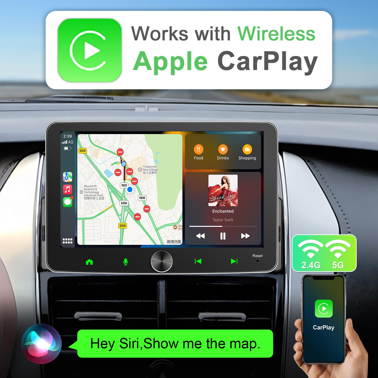 Android Autoradio 1din mit Navi 7 Zoll Bildschirm Android Auto & Wireless CarPlay Auto Radio Touch Display mit Bluetooth AM/FM WiFi GPS SWC RDS 2G+32G