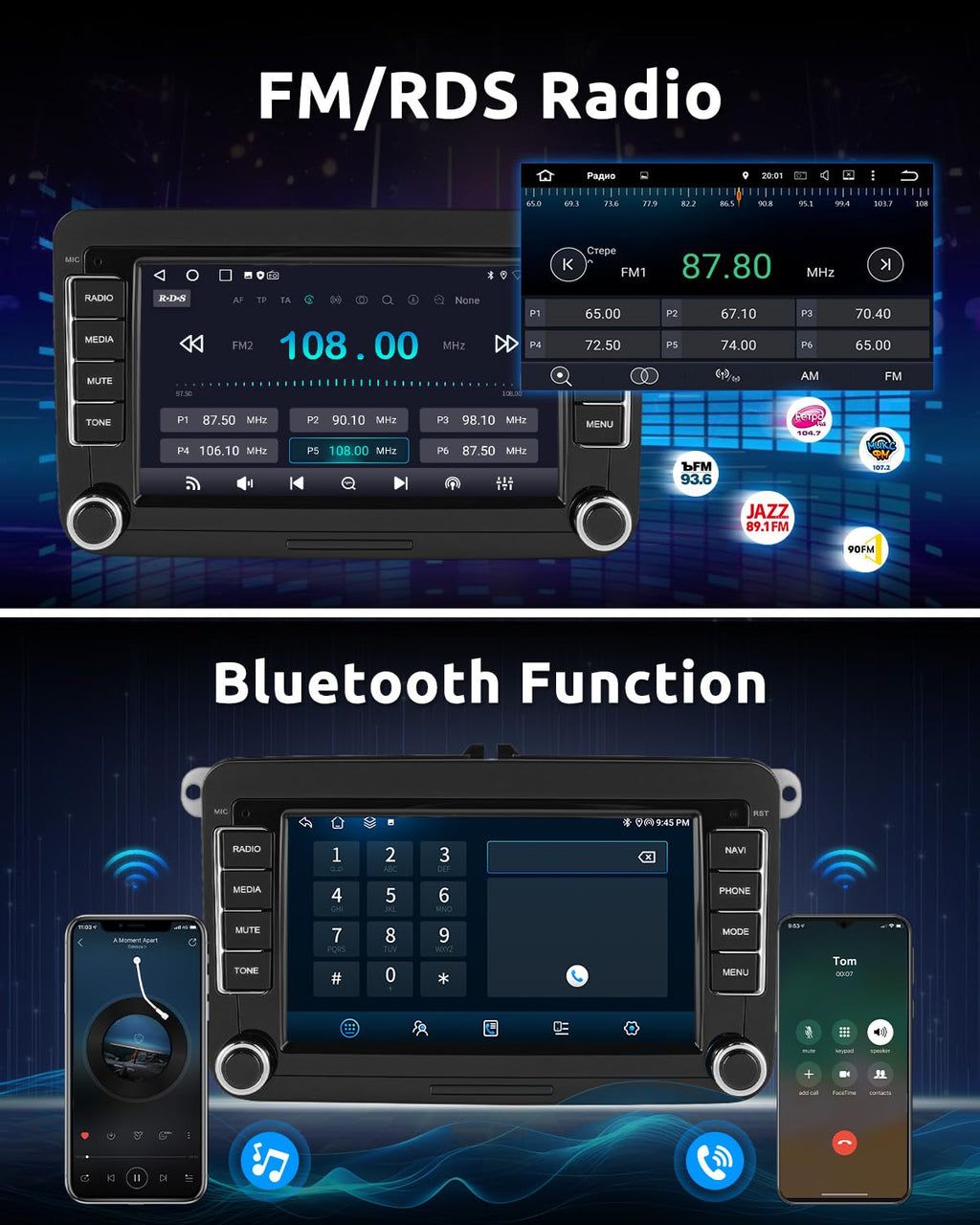 ESSGOO 4+64G Wireless CarPlay Androidd Auto Autoradio Für VW Caddy Golf MK5 6 Polo Passat Seat RCD330,Android 14 2 Din Bluetooth Radio mit 7 Zoll Touchscereen FM RDS GPS WiFi Navi