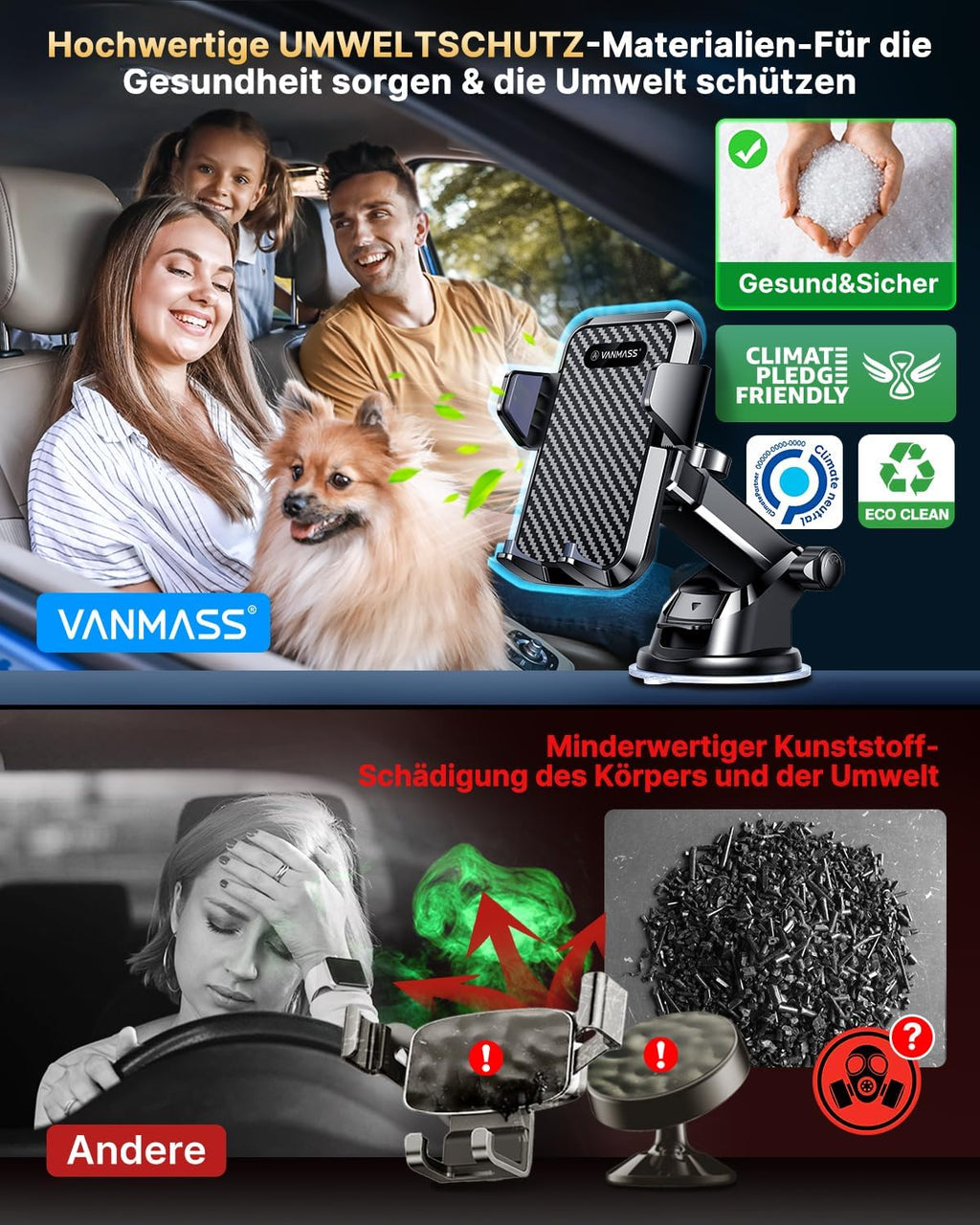 VANMASS Handyhalterung Auto 2026 neuste Version Handy Halterung Auto 4 in 1 Lüftung & Saugnapf Handyhalter 100% Kratzschutz Smartphone Halterungen Innentürgriffe für iPhone 17 Samsung S24 Huawei