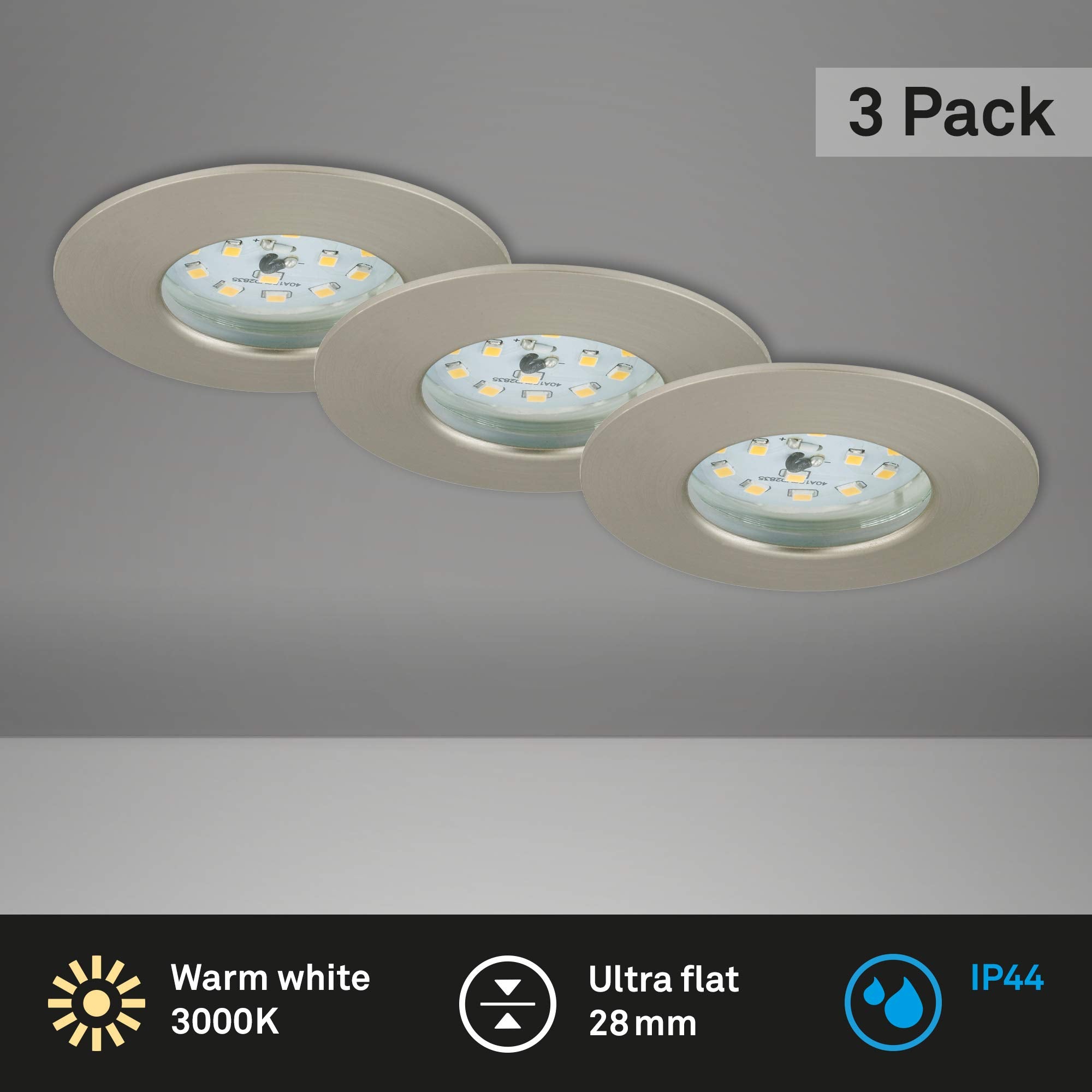 BRILONER LED Einbauleuchten Attach matt-nickel 3er Set Deckenspot Lampen