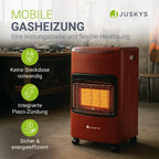 Juskys® Keramik Gasheizung GS42US in Rot - 4200 W mit Druckregler & Schlauch - Mobil, effizient & energiesparend - Gasheizer Gasheizofen Gasheizgerät