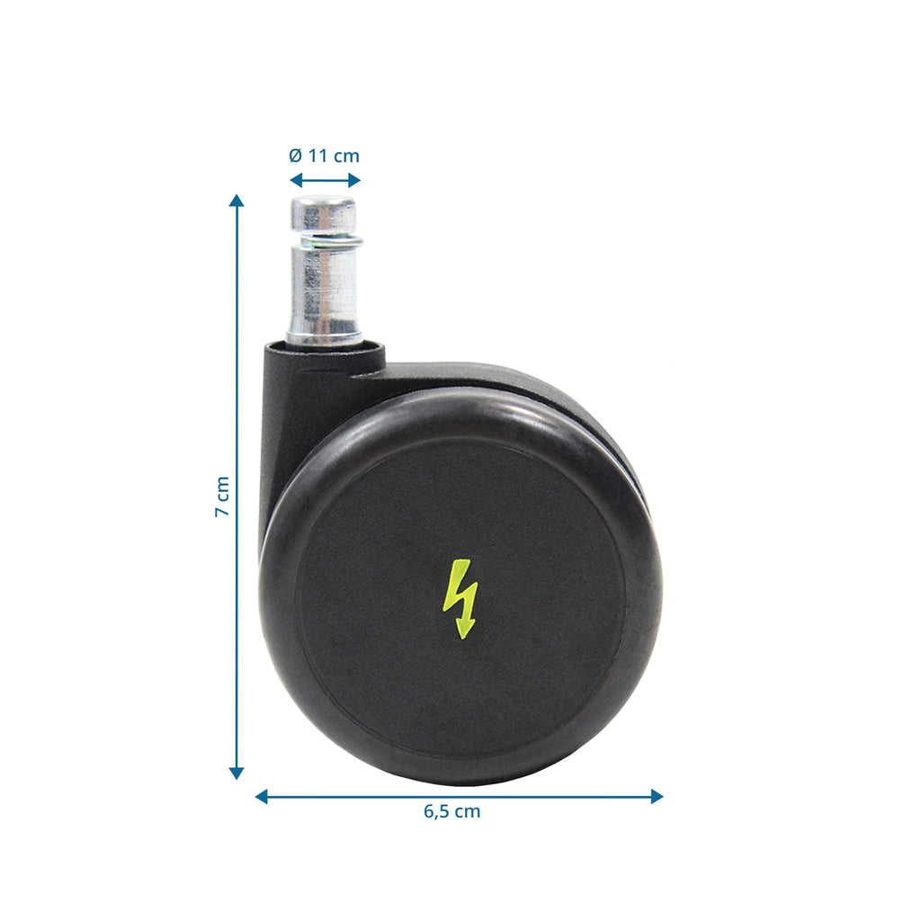 hjh OFFICE 619046 5x Elektrisch leitfähige Rollen 11x65 mm Bürostuhl Rollen für harte Böden | Vermeidung von statischer Aufladung