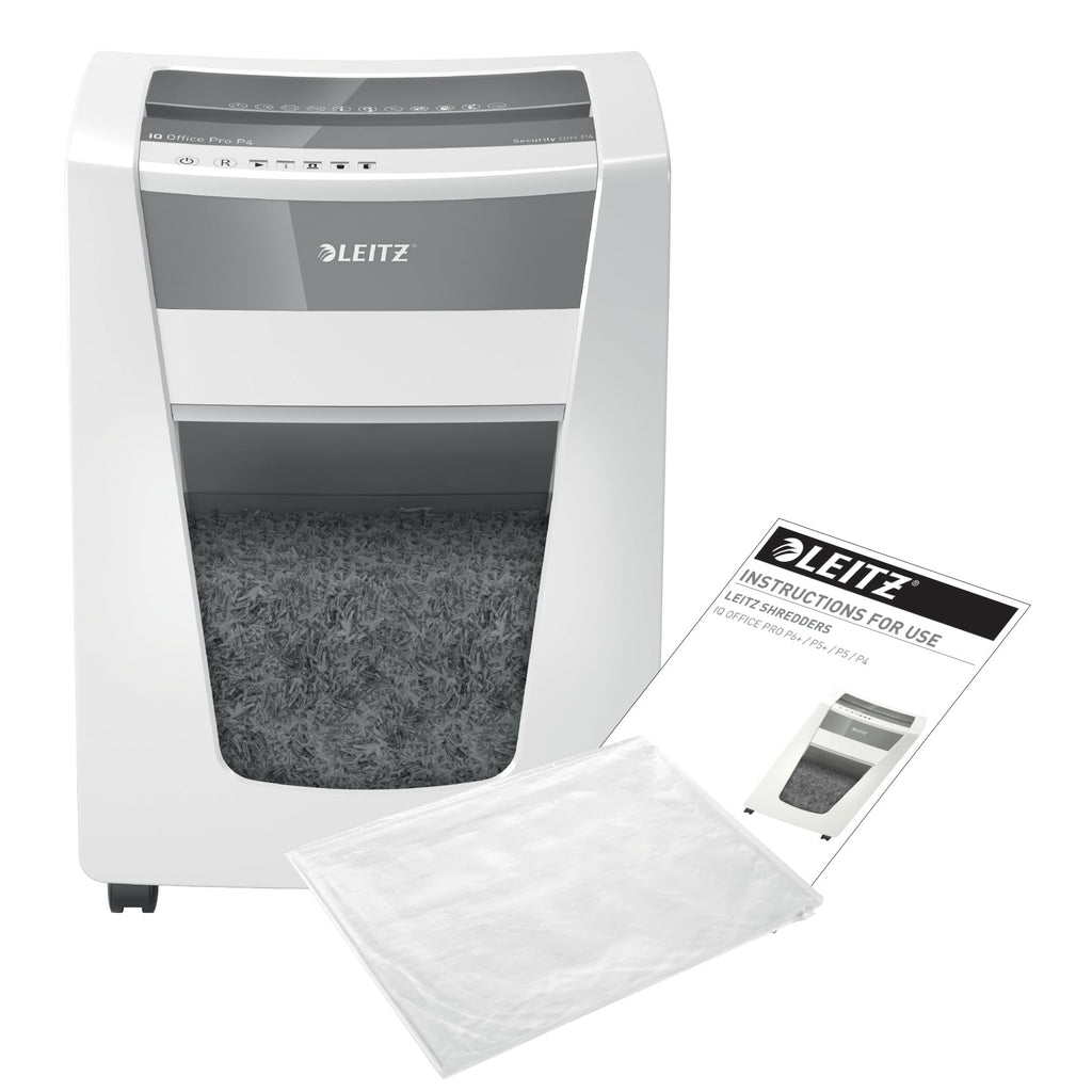 Leitz IQ Aktenvernichter Office Pro, Partikelschnitt Sicherheitsstufe P4, 22-20 Blatt (70-80 g/m²), TÜV+GS zertifiziert, 4 Stunden Dauerbetrieb, 30L Behälter, Sehr leiser Schredder für Büro, 80050000