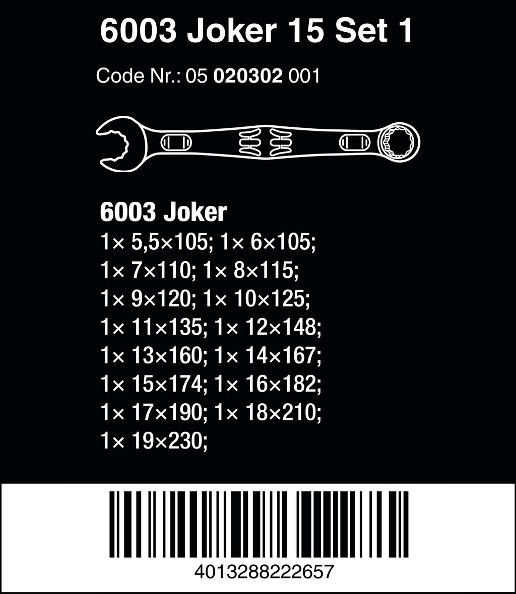 Wera 05020302001 6003 Joker 15 Set 1, Ringmaulschlüssel-Satz, metrisch, 15-teilig