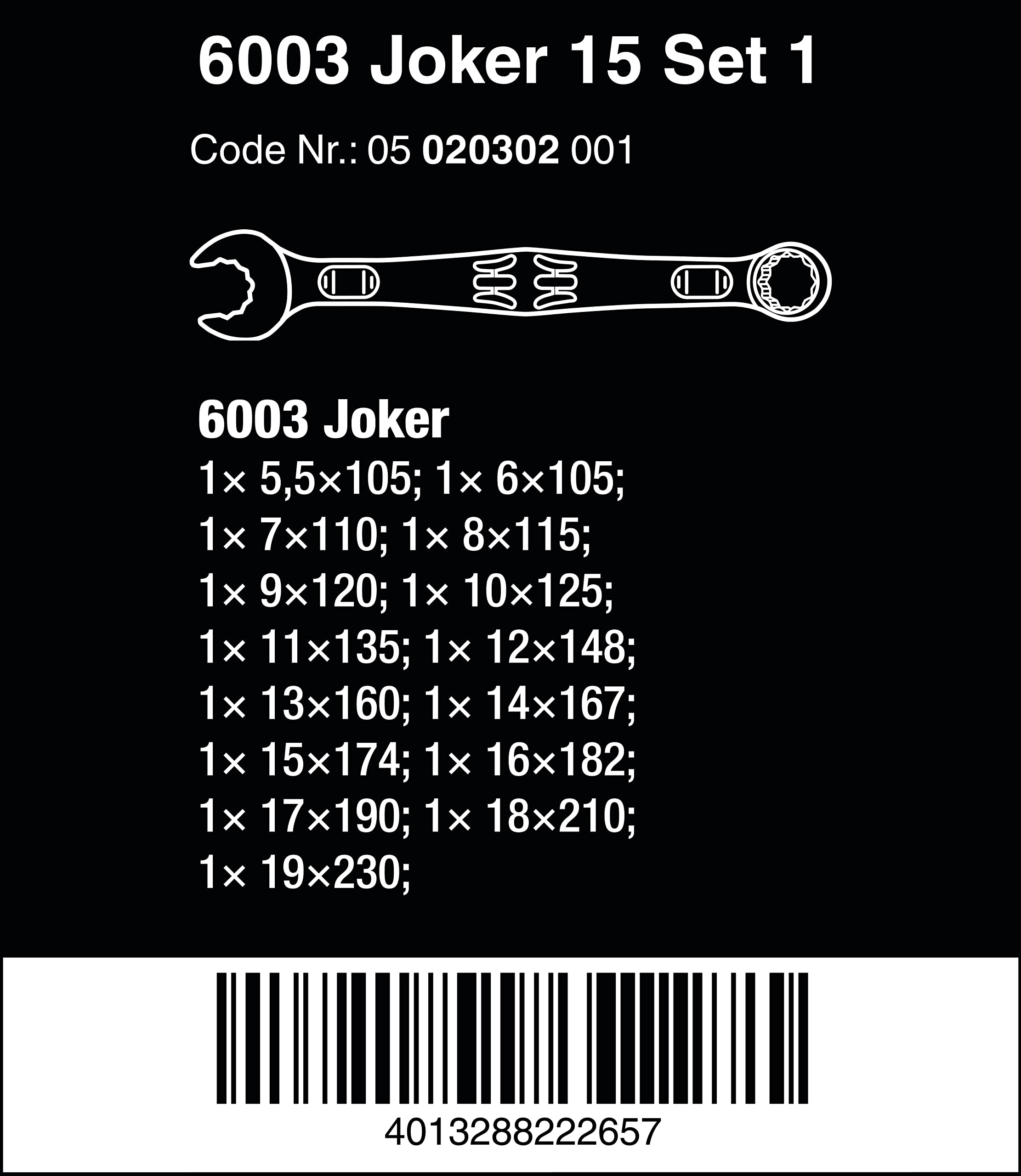 Wera 05020302001 6003 Joker 15 Set 1, Ringmaulschlüssel-Satz, metrisch, 15-teilig