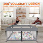 Laufstall Baby Faltbar Playpen with Mat - 127x127CM-Laufgitter, Schneller Aufbau, Sicher & Tragbar für drinnen & draußen (Grau)