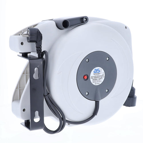 as - Schwabe Automatischer Kabelaufroller 20 m H05VV-F 3G1,5, mit Easy to Go Funktion, 180° schwenkbar, Schutzkontaktstecker und 2 m Zuleitung mit Schutzkontaktkupplung, 230V/16A, IP20, 12645