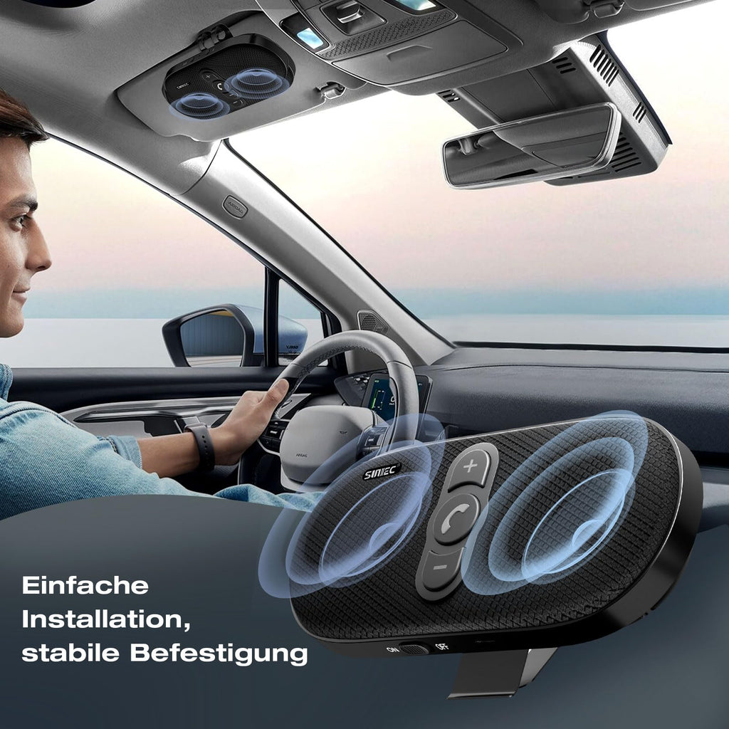 Freisprecheinrichtung für Auto Bluetooth 5.1 mit Clip Wireless Freisprechanlage Verbindet mit Siri & Google Assistant Unterstützung Auto EIN Aus Lauter 6W Lautsprecher für GPS Musik Telefon, Schwarz