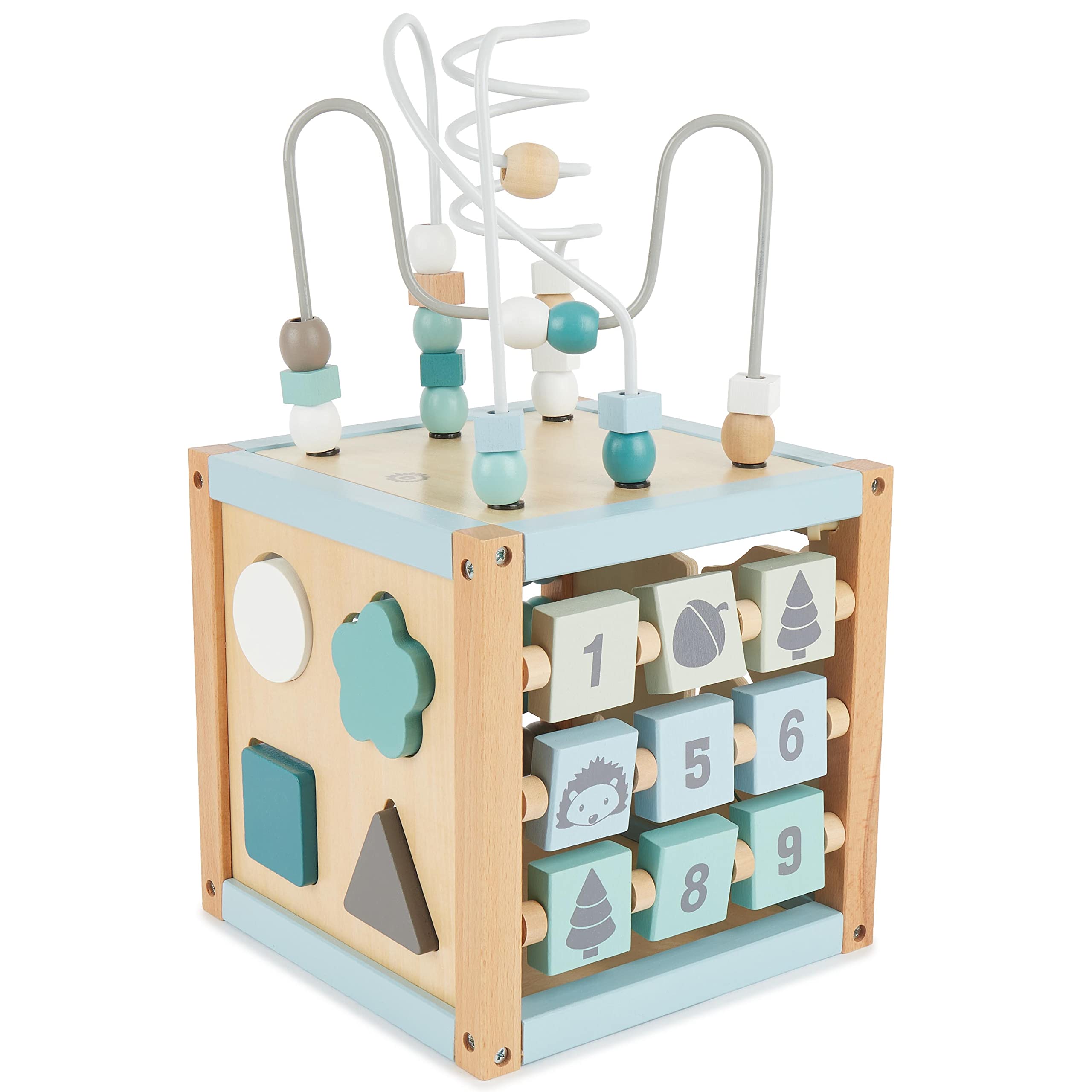 Bieco Motorikwürfel XXL Scandi-Chic | Motorikspielzeug ab 1 Jahr | Activity Center Baby Spielzeug 1 Jahr | Holz motorikschleife ab 1 Jahr Baby