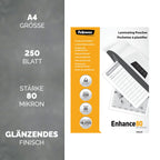Fellowes Laminierfolien A4, 80 Mikron (2 x 80 mic), glänzend, Value Pack mit 250 Stück