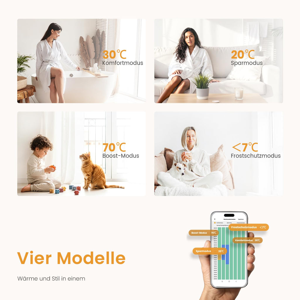 EMKE WiFi Badheizkörper Elektrisch 750x600 mm - Gebogen Handtuchheizkörper Elektrisch, Elektrischer Handtuchwärmer Handtuchtrockner Handtuch Heizkörper Bad mit Thermostat und Heizstab - 300W, Weiß