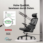 SIHOO M102C Bürostuhl Ergonomisch Schreibtischstuhl, Drehstuhl mit 3D-Armlehnen, Hohe Rückenlehne Lendenwirbelstütze Nach Oben und Unten, Höhenverstellung und Wippfunktion Schwarz