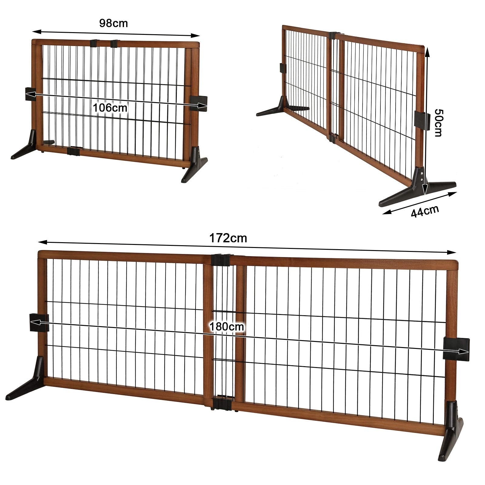 lionto Hundeschutzgitter längenverstellbar, Welpenschutzgitter aus attraktivem Pinienholz sorgt für Sicherheit, Höhe 50 cm, Robustes Absperrgitter für Treppen/Türen, einfacher Aufbau, braun/schwarz