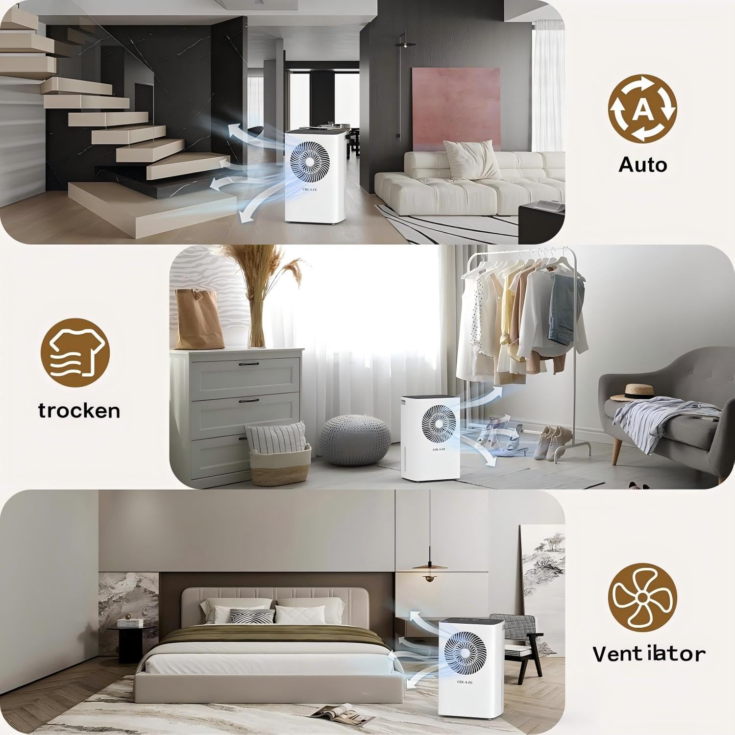 COLAZE Luftentfeuchter 12L/24h, Luftentfeuchter Elektrisch für Raumgrößen 120m³(30m²), Entfeuchter Leise, Raumentfeuchter mit Kompressor, Ideal für für Wohnung, Bad & Keller