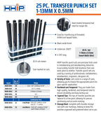 HHIP 8600-0043 25 Piece 1-13mm Metric Transfer Punch Set
