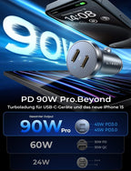 LISEN 90W Zigarettenanzünder USB C, [PD3.0 Superschnelles Laden] Autoladegerät Zigarettenanzünder, KFZ Ladegerät USB C, Car Charger Schnellladung für iPhone 17 16 15 Pro Max iPad Galaxy S25 S24