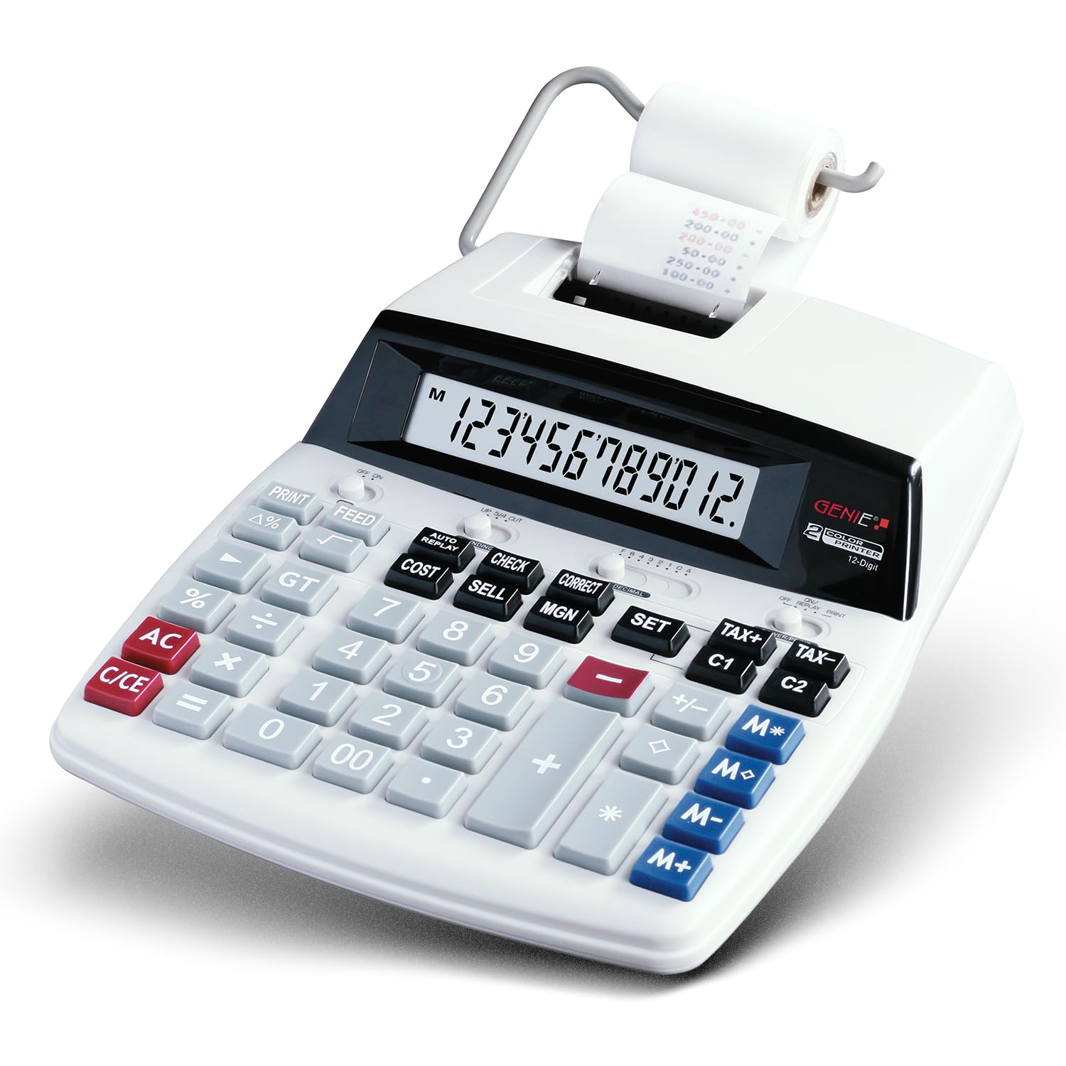 Genie D69 Plus Druckender Tischrechner | 12-stelliges LC-Display | Rechenmaschine mit Papierrolle | Quittung & Bondrucker | Taschenrechner mit Papierrolle | Viele Business-Funktionen | weiß