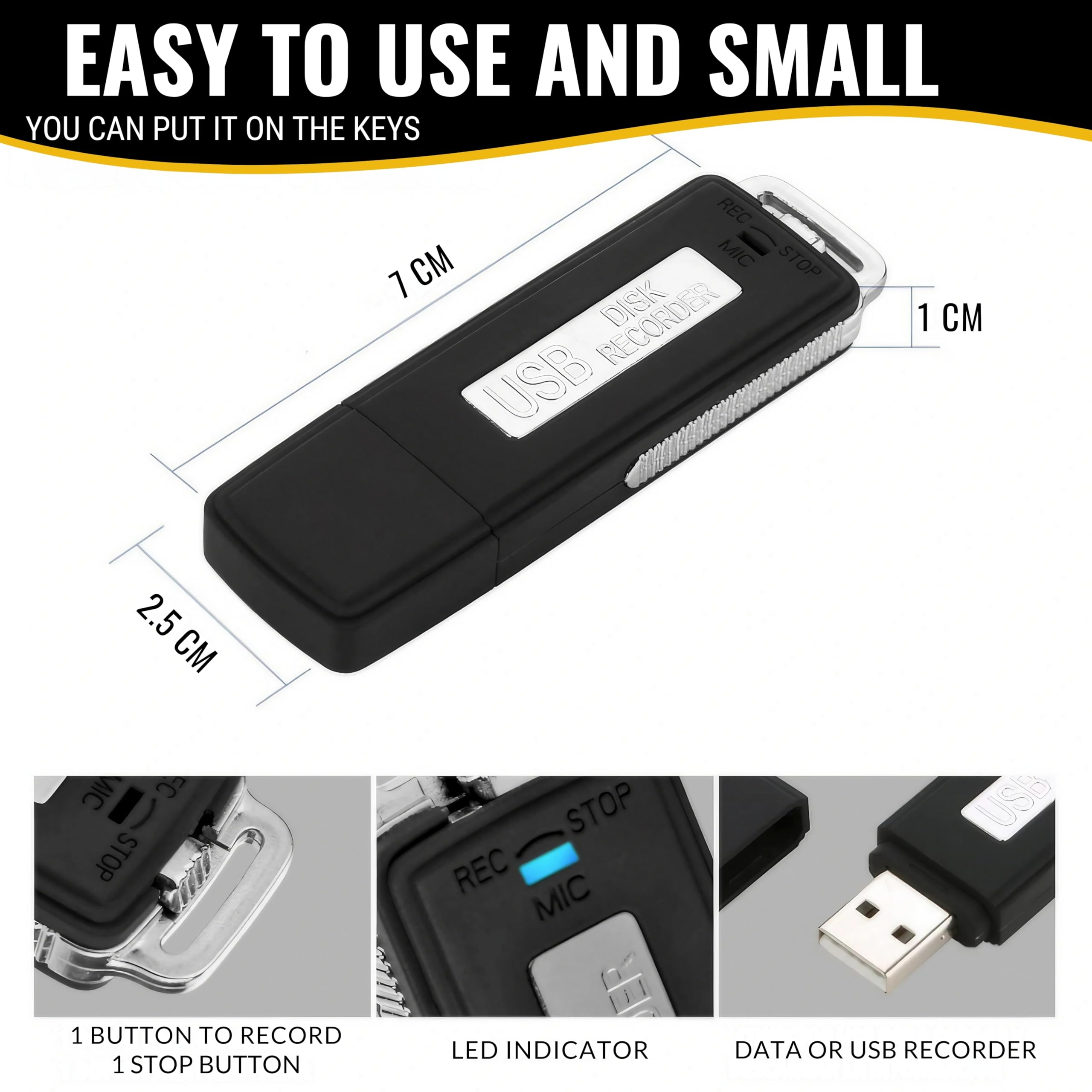 Digitales Diktiergerät, USB, Mini-Sprachaufnahme, Spion, 8 GB, kleiner Spion, USB, für Meetings, Interviews, Konferenzen, Unterricht, mit Speicher für mehrere Stunden Aufnahmezeit ST-1