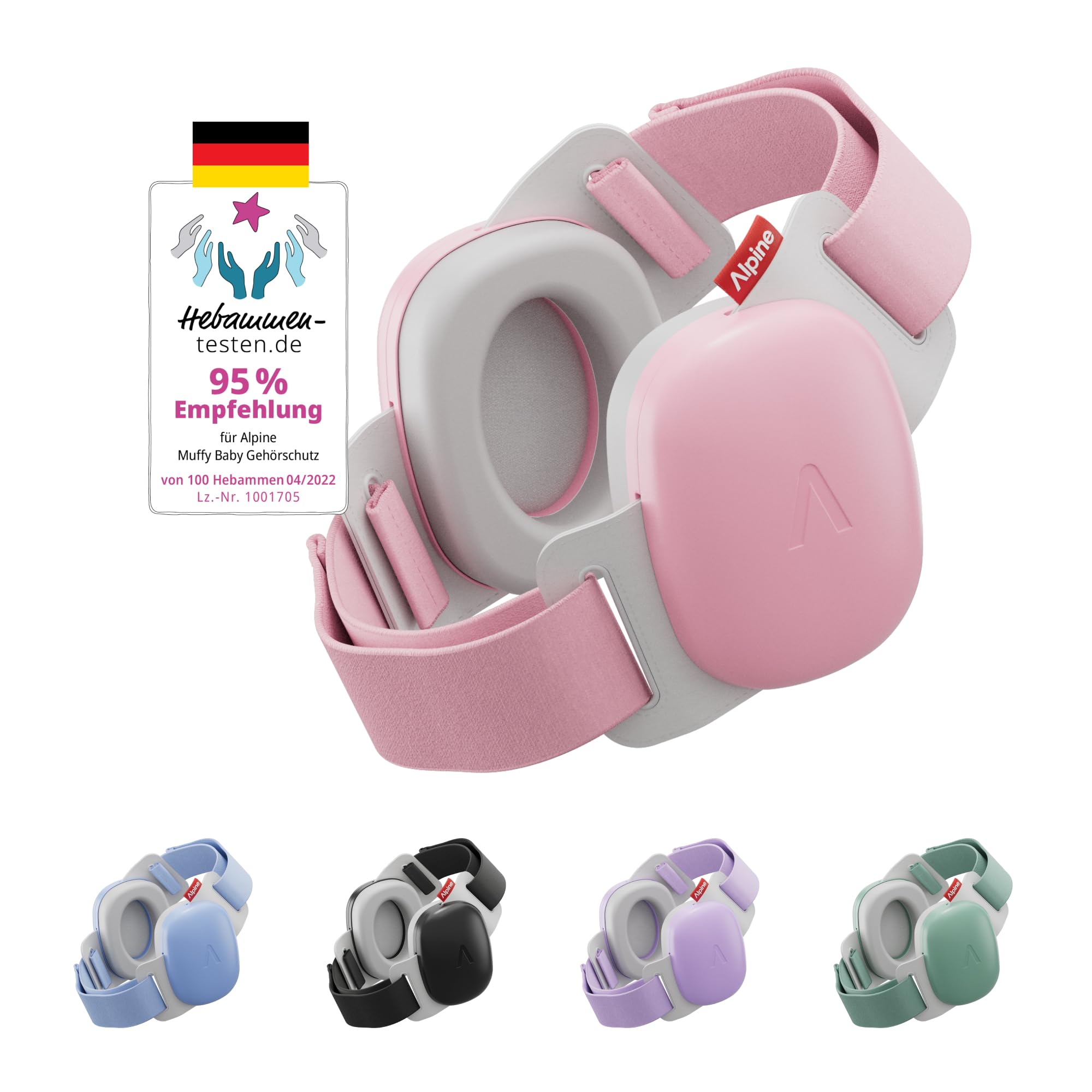 Alpine Muffy Baby Komfort - Gehörschutz für Babys & Kleinkinder - Getestet in Deutschland - Einzigartiges Kopfband für Sicheren & Bequemen Sitz - Verstellbar <48 Monate - Kopfhörer Lärmschutz, Rosa