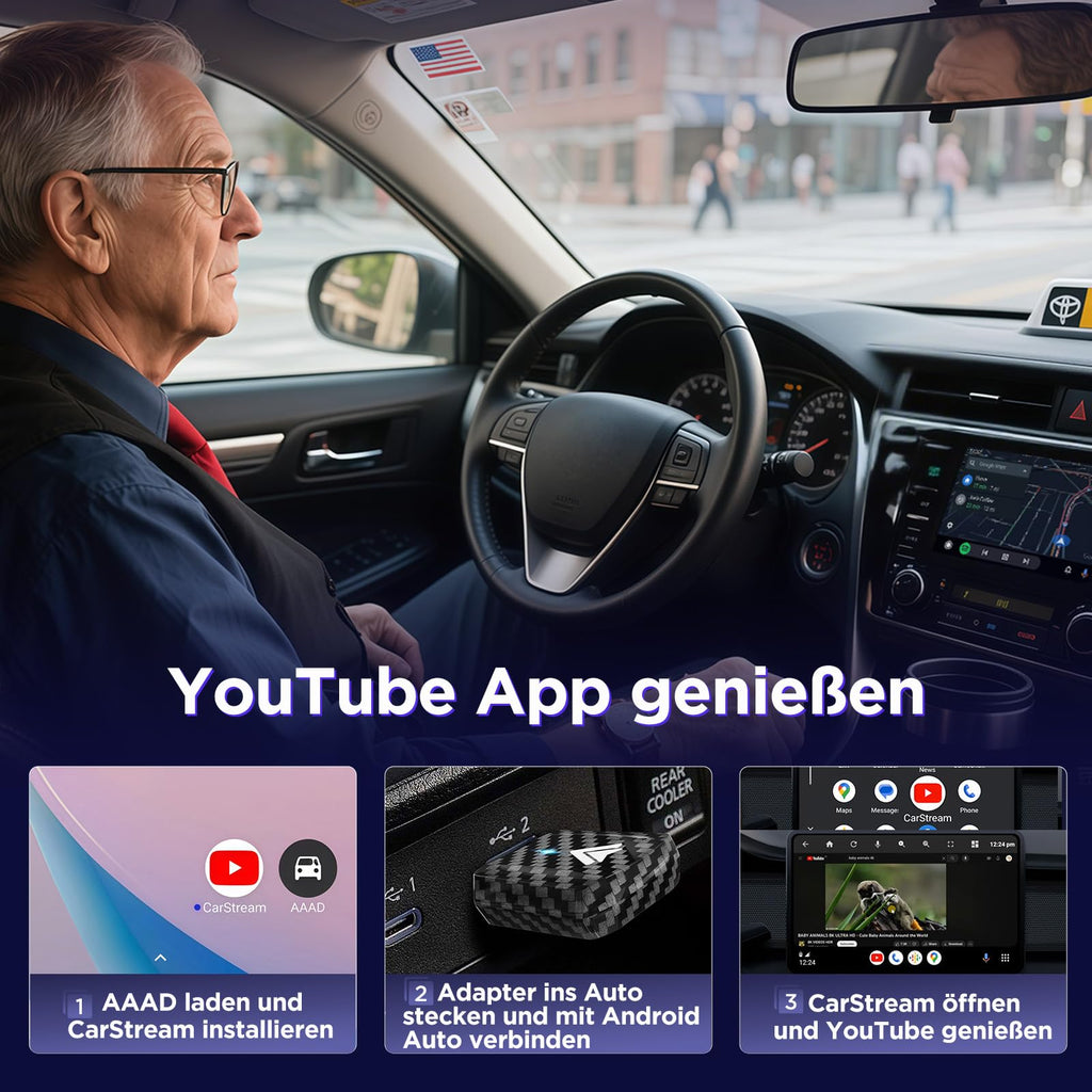 MSXTTLY Android Auto Wireless Adapter – 2026 U2AC-L9 Wandelt Ihre Wired in Wireless für Autos Radio mit Android Auto um, Kompatibel mit Android 11+, USB-C/A 5GHz WiFi Schwarz