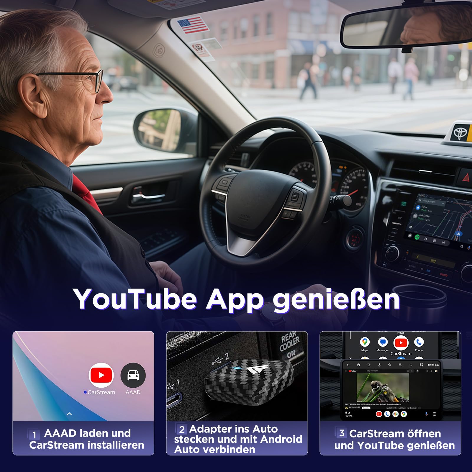 MSXTTLY Android Auto Wireless Adapter – 2026 U2AC-L9 Wandelt Ihre Wired in Wireless für Autos Radio mit Android Auto um, Kompatibel mit Android 11+, USB-C/A 5GHz WiFi Schwarz