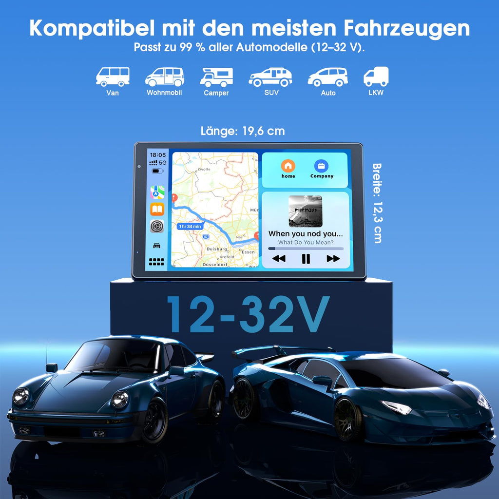 Avylet 8'' Tragbares Carplay Display für Apple CarPlay & Android Auto, Touch Bildschirm, Magnetische Halterung, OTA-Updates, IP67 1080P Rückfahrkamera, Bluetooth, Sprachsteuerung, GPS-Navigation