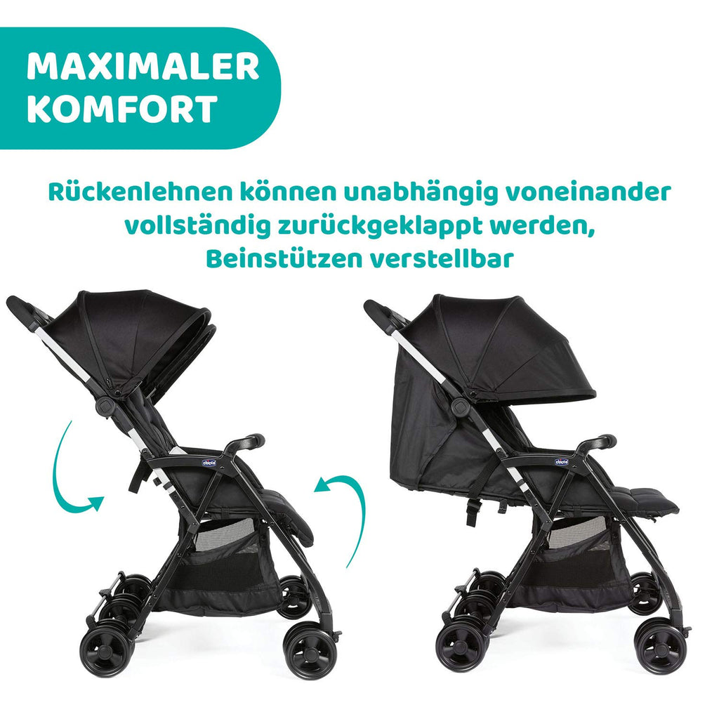 Chicco OHlalà Twin Geschwisterwagen von Geburt bis 15 kg, Kinderwagen für Zwillinge und Geschwister, Verstellbarer Faltbarer Zwillingsbuggy, Regenschutz und Ausziehbares Verdeck