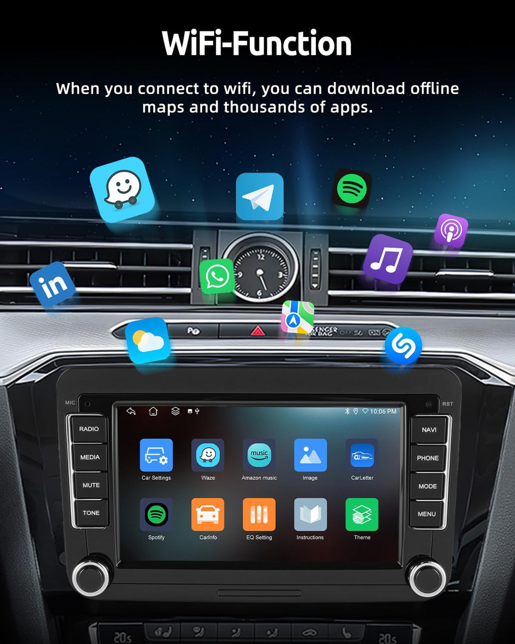 ESSGOO 4+64G Wireless CarPlay Androidd Auto Autoradio Für VW Caddy Golf MK5 6 Polo Passat Seat RCD330,Android 14 2 Din Bluetooth Radio mit 7 Zoll Touchscereen FM RDS GPS WiFi Navi