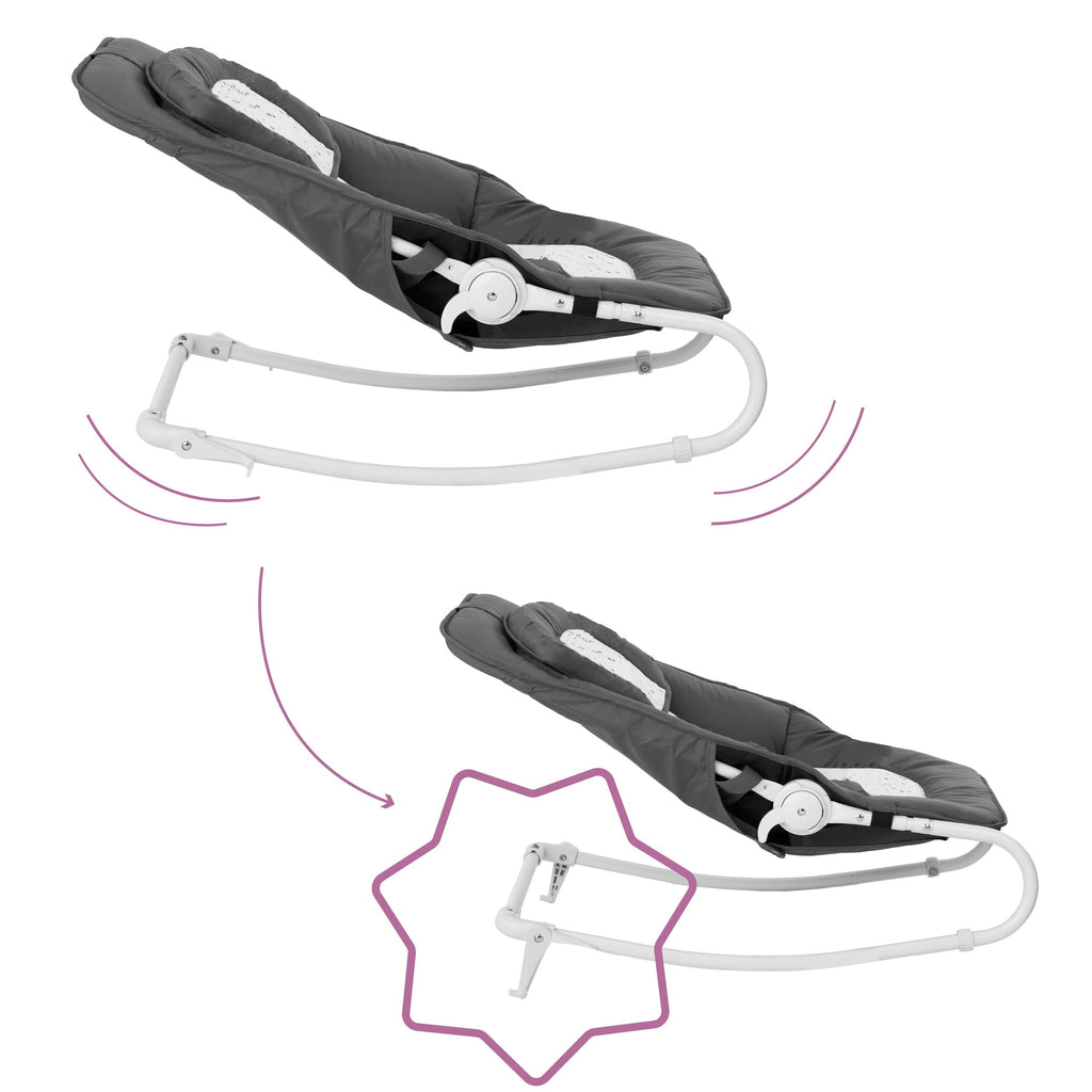 Badabulle Easy Moonlight Babywippe, mit integrierter Kopfstütze, 5-fach verstellbarer Rückenlehne, abnehmbarem Spielbogen und Sitzbezug, 1 Stück (1er Pack)