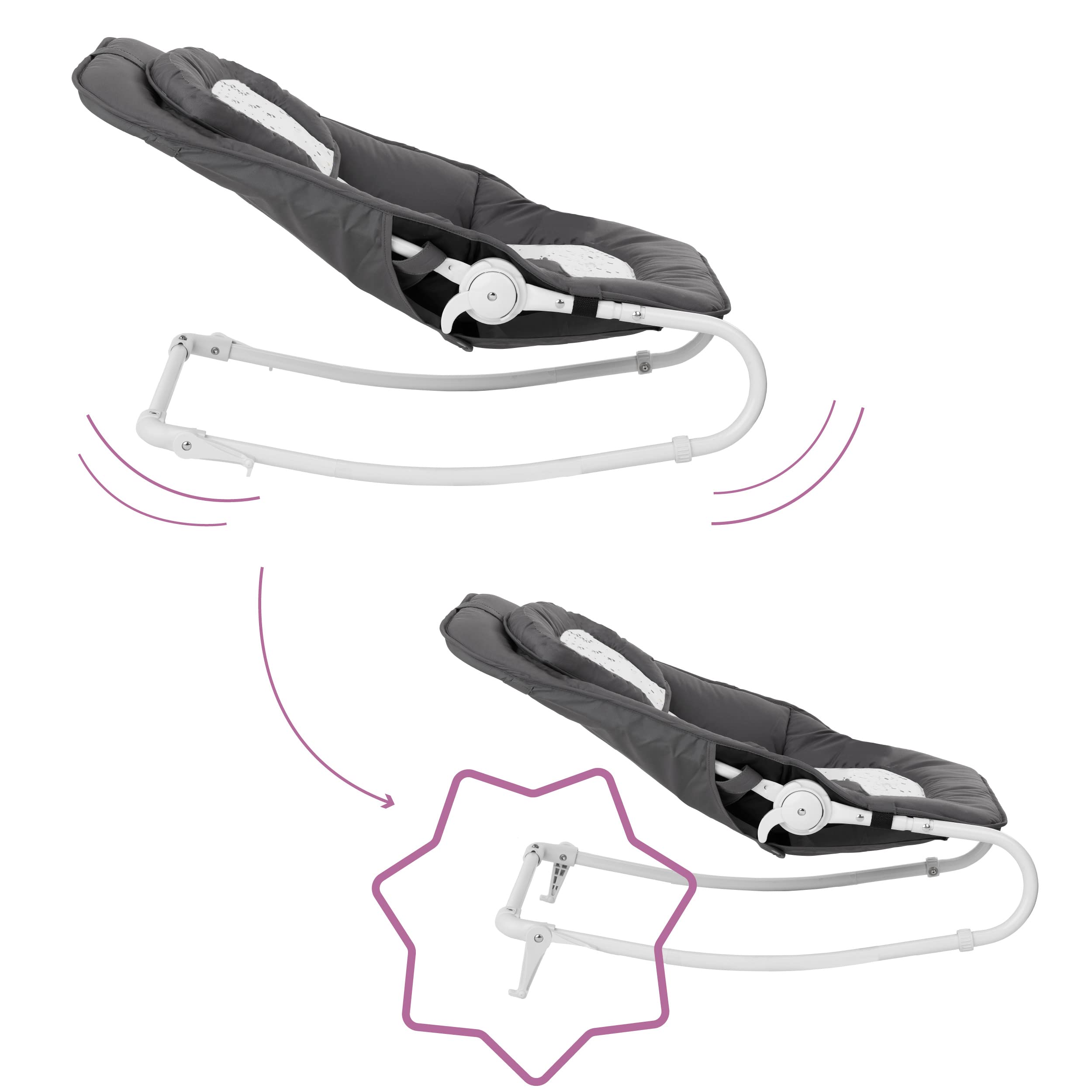 Badabulle Easy Moonlight Babywippe, mit integrierter Kopfstütze, 5-fach verstellbarer Rückenlehne, abnehmbarem Spielbogen und Sitzbezug, 1 Stück (1er Pack)