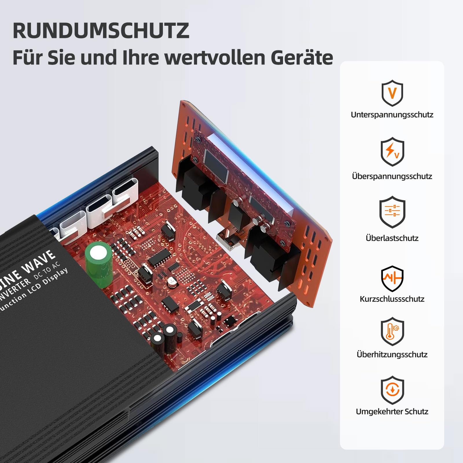 DATOUBOSS 2000W/4000W Spannungswandler 24v auf 230v Reiner Sinus Wechselrichter Power Inverter mit EU Steckdosen, USB/Type-C und LCD Anzeige, Umwandler Stromwandler für LKW Camping Haushaltsgeräten