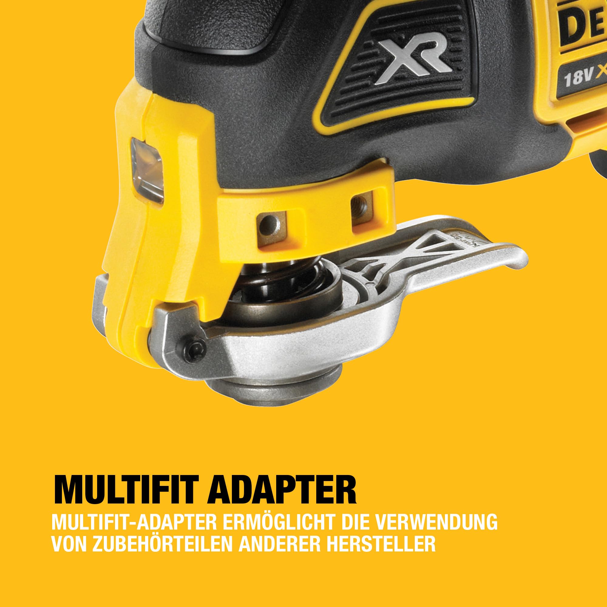 DEWALT 18 Volt ozillierendes Akku-Multi-Tool DCS355N-XJ (bürstenloser Motor, LED-Lampe, großer Auslöseschalter, 30-tlg. Zubehör-Set für Schleif- und Sägeanwendungen, Lieferung ohne Akku und Ladegerät)