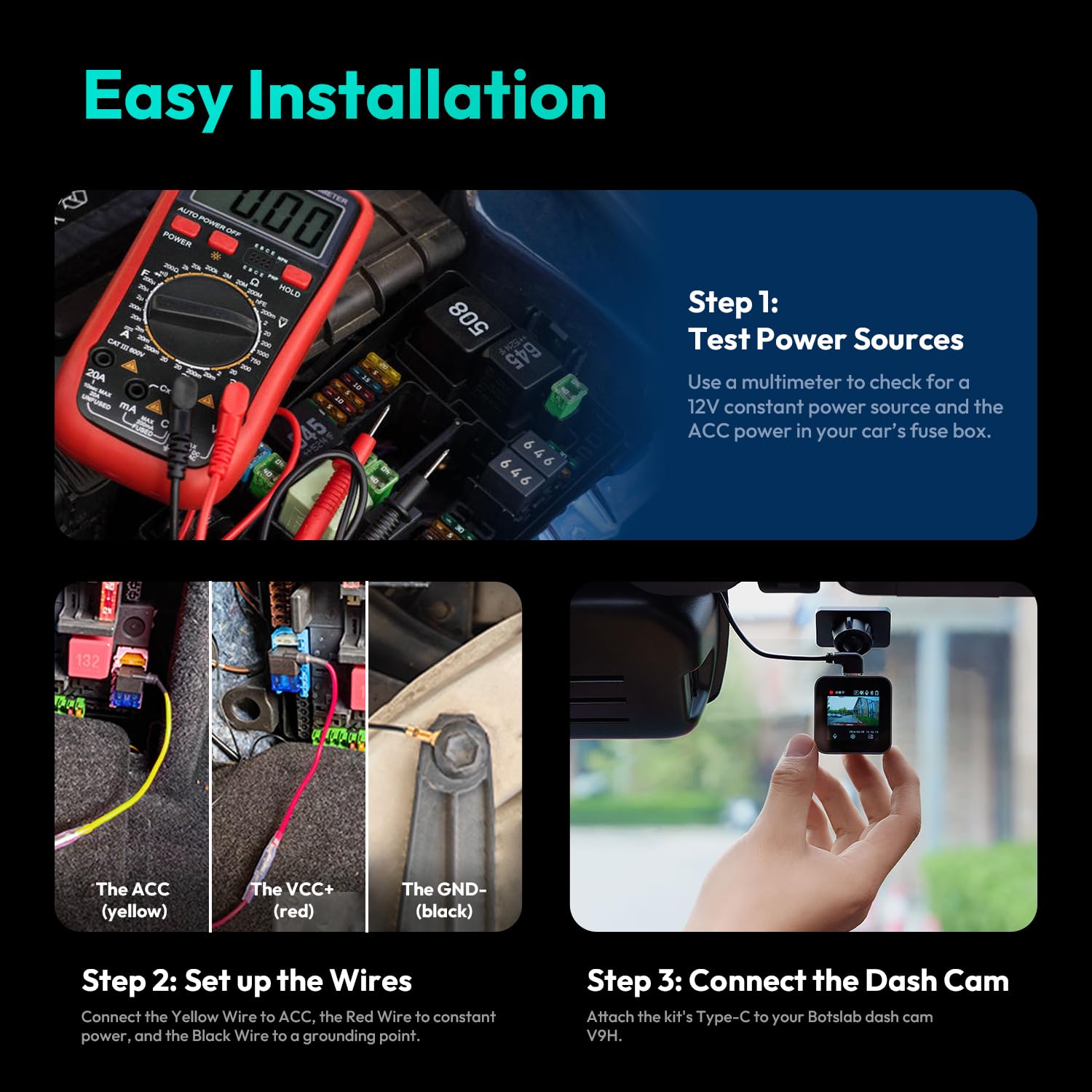 BOTSLAB Dashcam-Hardwire-Kit(Typ-C) für Dashcam G980H/G980H Pro/G980H 3 Kanal/G980H 4 Kanal