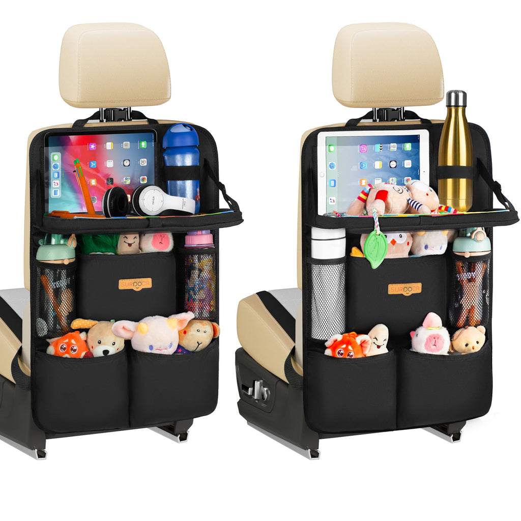 SURDOCA Auto Organizer Kinder mit Klapptisch – Rücksitz Organizer mit Touchscreen-Tabletfach, Wasserdichter Rückenlehnenschutz, passt in die meisten Fahrzeuge - (2 Stk.)