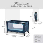 hauck Kinderreisebett Dream N Play Plus mit Transporttasche und Schlupf zum Spielen, Klein Zusammenklappbar, Baby Reisebett Kleinkind ab Geburt bis 15 kg (Navy/Aqua)