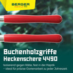 BERGER-Tools Heckenschere Komfort 4590 mit Wellenschliff und Anschlagdämpfer, Länge 54 cm, Rot, Heckenschere Komfort mit Wellenschliff 540mm