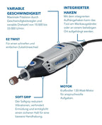 Dremel 3000 Multifunktionswerkzeug 130W, Set mit 15 Zubehörteilen, Variable Drehzahl 10.000-33.000 U/min zum Schneiden, Schleifen, Gravieren, Polieren, Schärfen, Reinigen, Schnitzen
