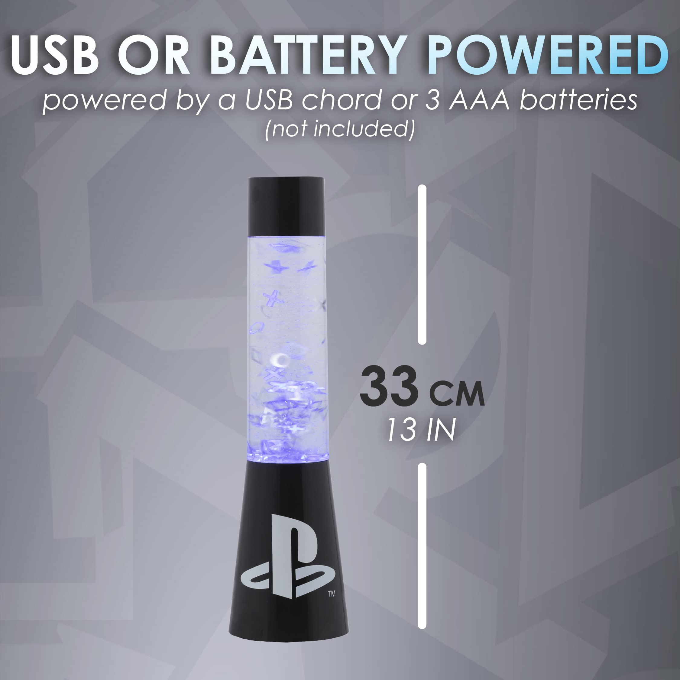 PlayStation Glitzer Flüssigkeitsfluss-Lampe mit schwebenden Controller-Icons - Offiziell lizenziertes Sony Merchandise, Gaming-Raum-Nachtlicht, Schlafzimmerdeko, Black