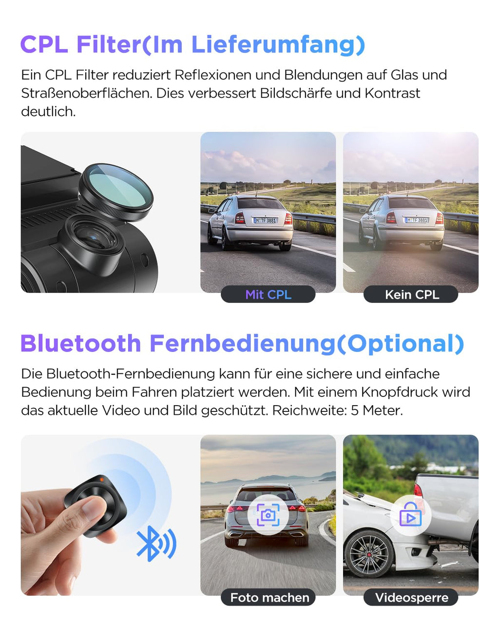 VIOFO A229 Pro 4K + 2K Dual STARVIS 2, HDR Vorne hinten Dashcam Auto, Sprachsteurung & 5GHz Wi-Fi Wlan Autokamera, Ultrapräzises GPS mit CPL Filter, Super Nachtsicht 2.0, Sprachausgabe, bis 512 GB Max