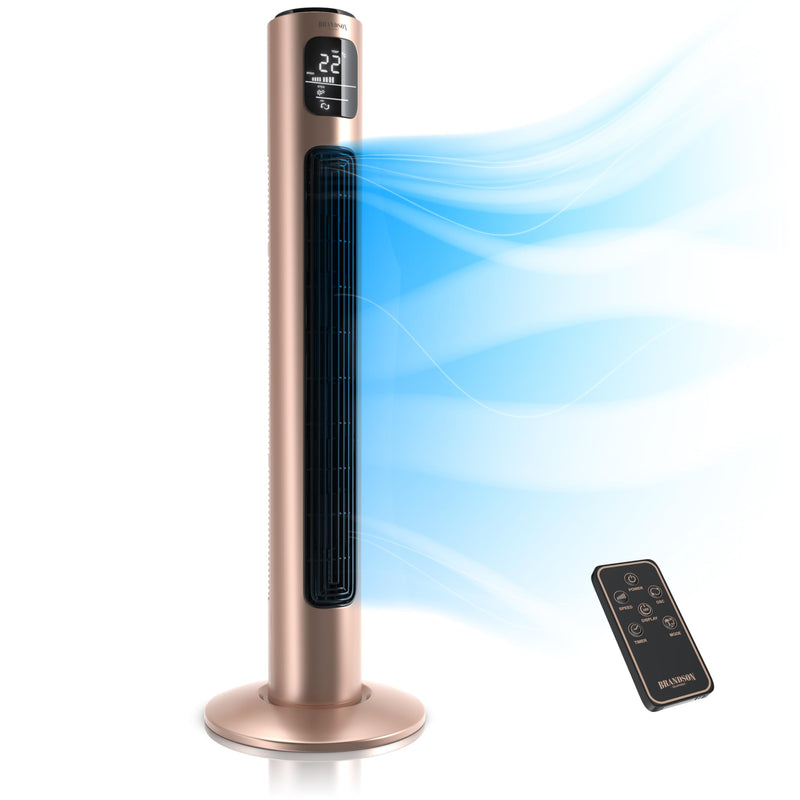 Brandson - Turmventilator mit Fernbedienung - Preisträger 2025 - Oszilation 60° - Standventilator - mobiler Lüfter - Säulenventilator - 96 cm - Ventilator 3 Geschwindigkeiten - GS - pearl-rouge