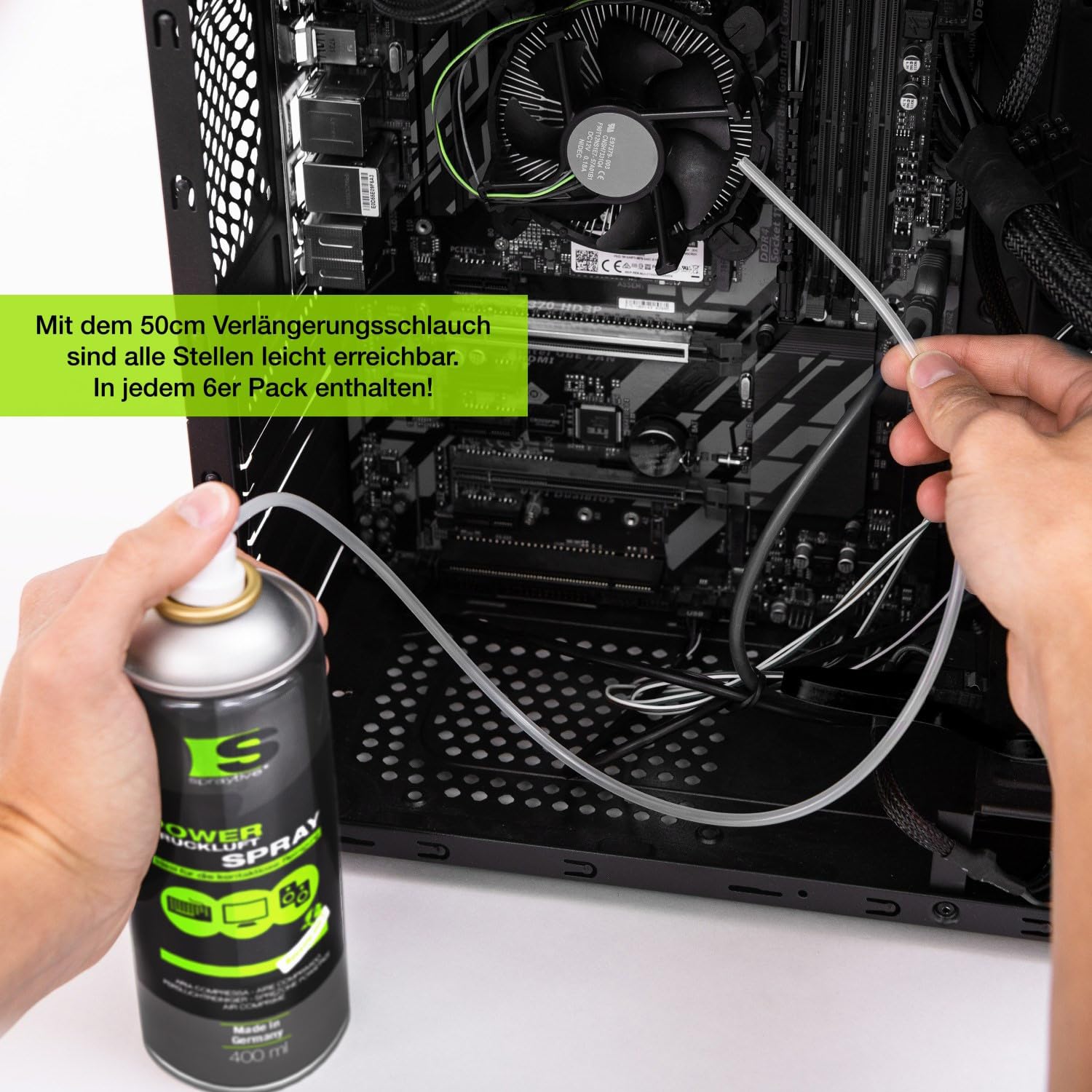 6 x 400ml Spraytive Power Druckluftspray: Mit 10cm + 50cm Sprühverlängerung - Reinigung von Tastatur, PC/Computer, PS5, Kamera