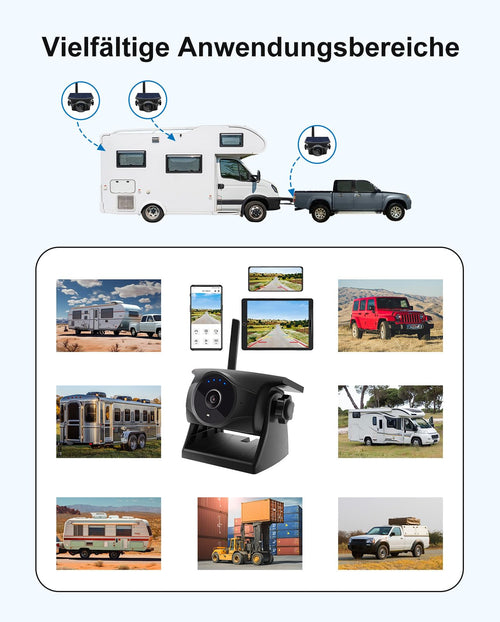 1080P Solar Kabellose Rückfahrkamera – Magnetische WLAN Rückfahrkamera mit Nachtsicht, 365 Tage Standby, IP66, wiederaufladbarer Akku für Anhänger Wohnmobil LKW Auto kompatibel mit Handy Android