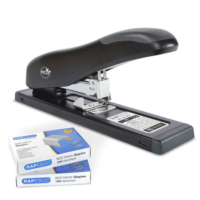 Rapesco 1307 ECO HD-100 Hochleistungsheftgerät und 2000 Heftklammern des Typs 923/10mm, 100 Blatt Heftleistung, Schwarz
