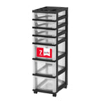 Iris USA Organizer mit Schublade aus Kunststoff, Rollwagen mit Rollen, 7 Schubladen, für Klassenzimmer, Kunsthandwerk, Kommode, Schrank, Badezimmer, Waschküche, Schwarz/Transparent
