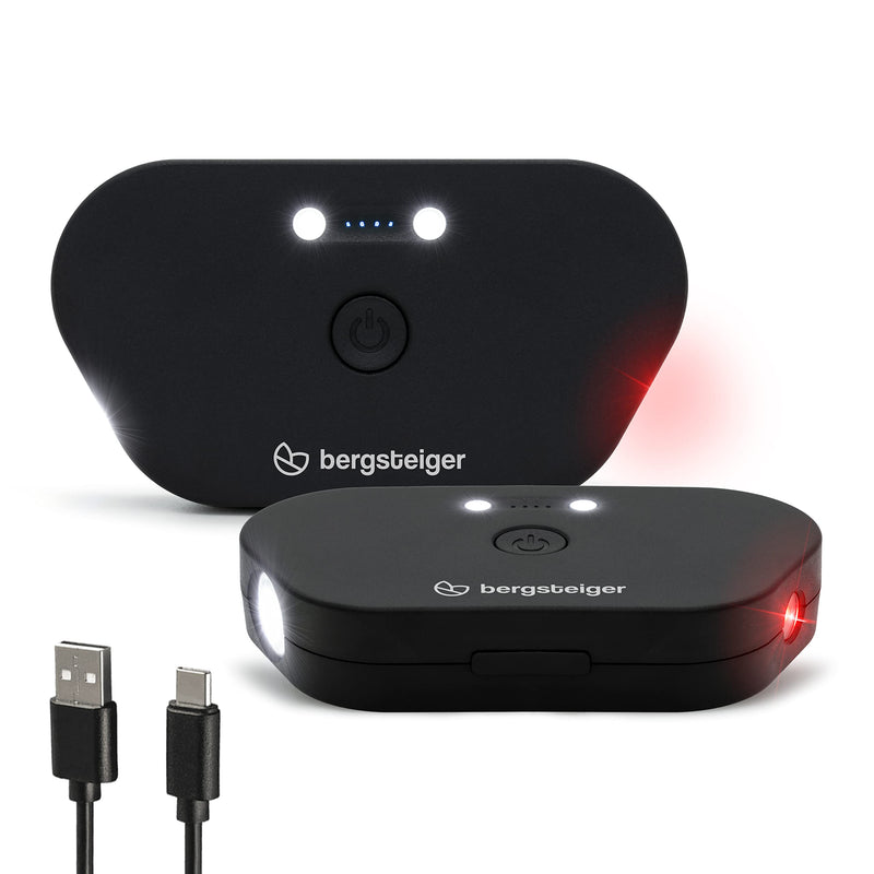 Bergsteiger Kinderwagen Licht aufladbar, USB Akku-Betrieb, 2 LED Kinderwagenlicht wiederaufladbar, Beleuchtung passend für Kinderwagen, Buggy, Kinderanhänger, Fahrradanhänger, UVM.