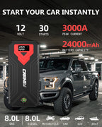 CARHEV Starthilfe Powerbank für pkw, 3000A Spitzenstrom Auto Starthilfe Powerbank mit LCD Display für bis zu 8L Benzin und 8L Dieselmotor, 12V Jump Starter mit USB Schnellladung und LED Taschenlampe