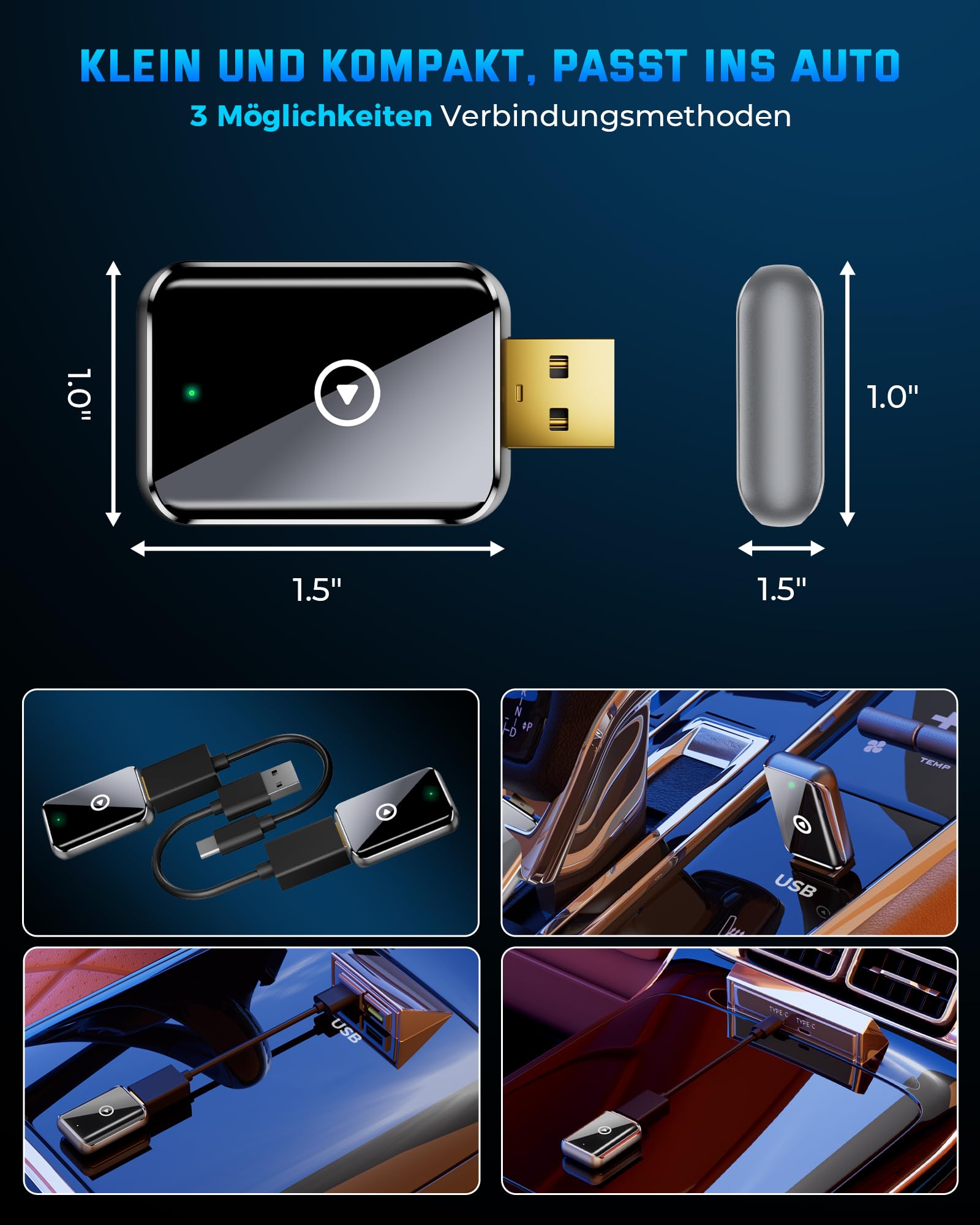 2025 Wireless Carplay Adapter für iPhone - Converts Wired to Wireless carplay Adapter, Mini Plug & Play Carplay for Cars from 2017 & for iPhone iOS 10+, USB & Type-C